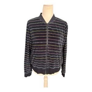Marine Layer Jacket Women’s Large Navy Striped Zip Up Bomber Organic Cotton 80’s